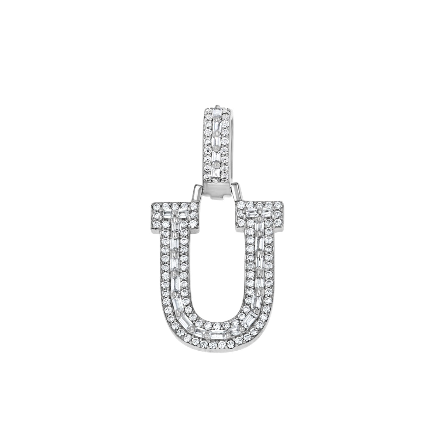 925 Sterling Silver Cz Initial Letter Pendant "U"
