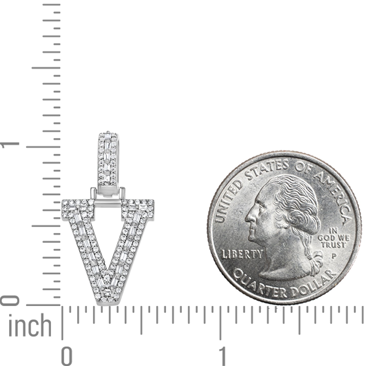 925 Sterling Silver Cz Initial Letter Pendant "V"