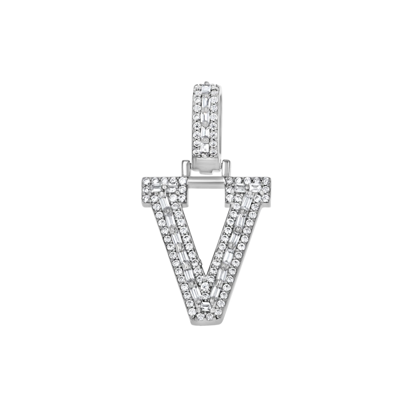 925 Sterling Silver Cz Initial Letter Pendant "V"