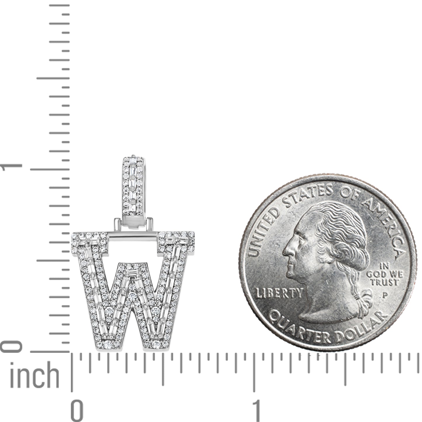 925 Sterling Silver Cz Initial Letter Pendant "W"