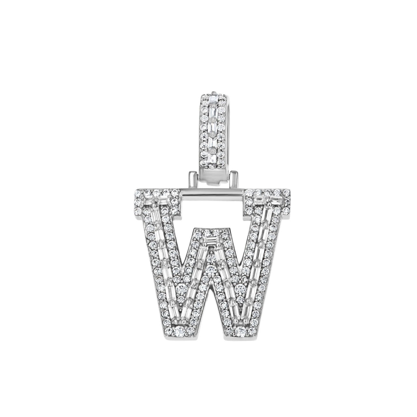 925 Sterling Silver Cz Initial Letter Pendant "W"