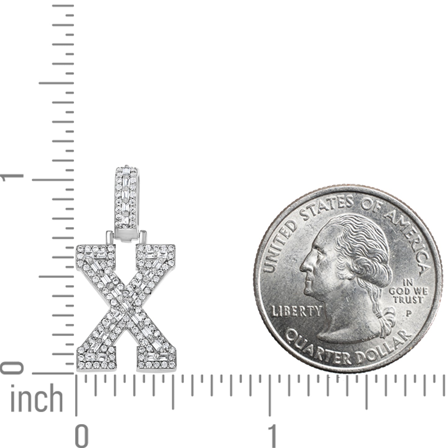 925 Sterling Silver Cz Initial Letter Pendant "X"
