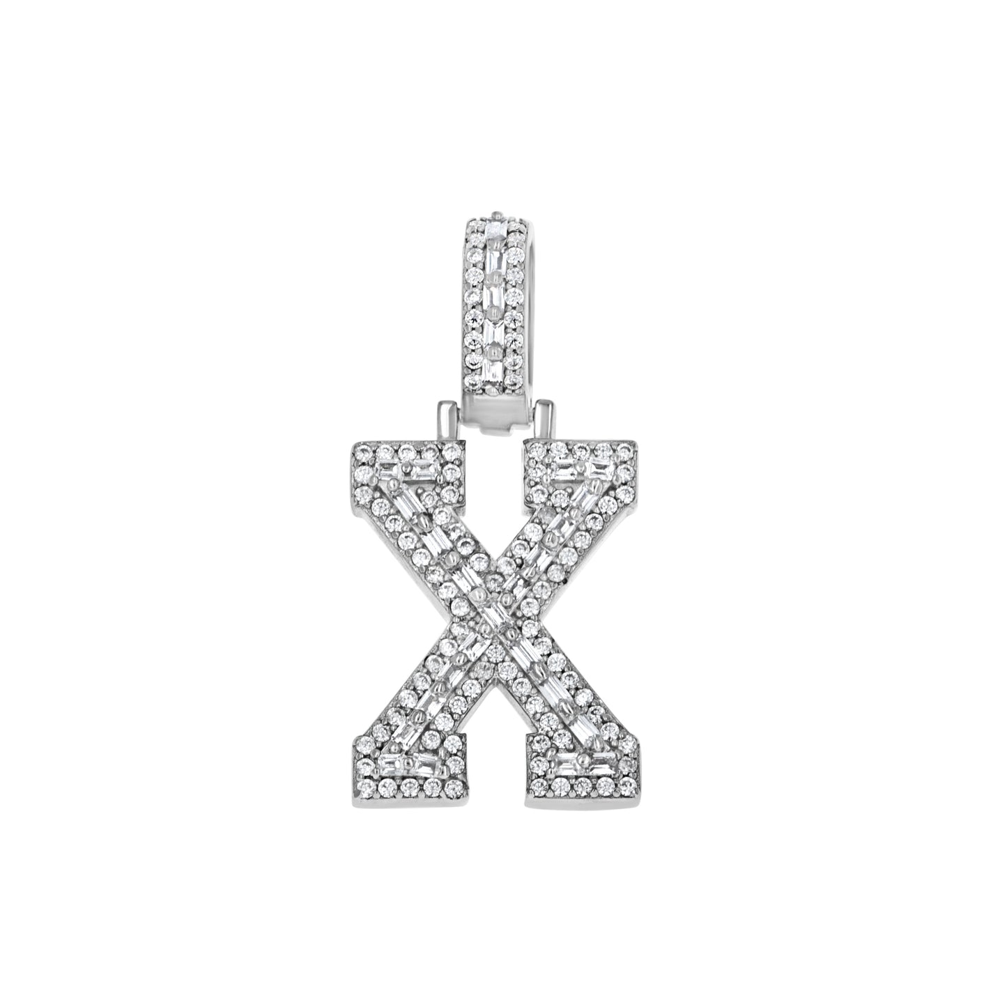 925 Sterling Silver Cz Initial Letter Pendant "X"