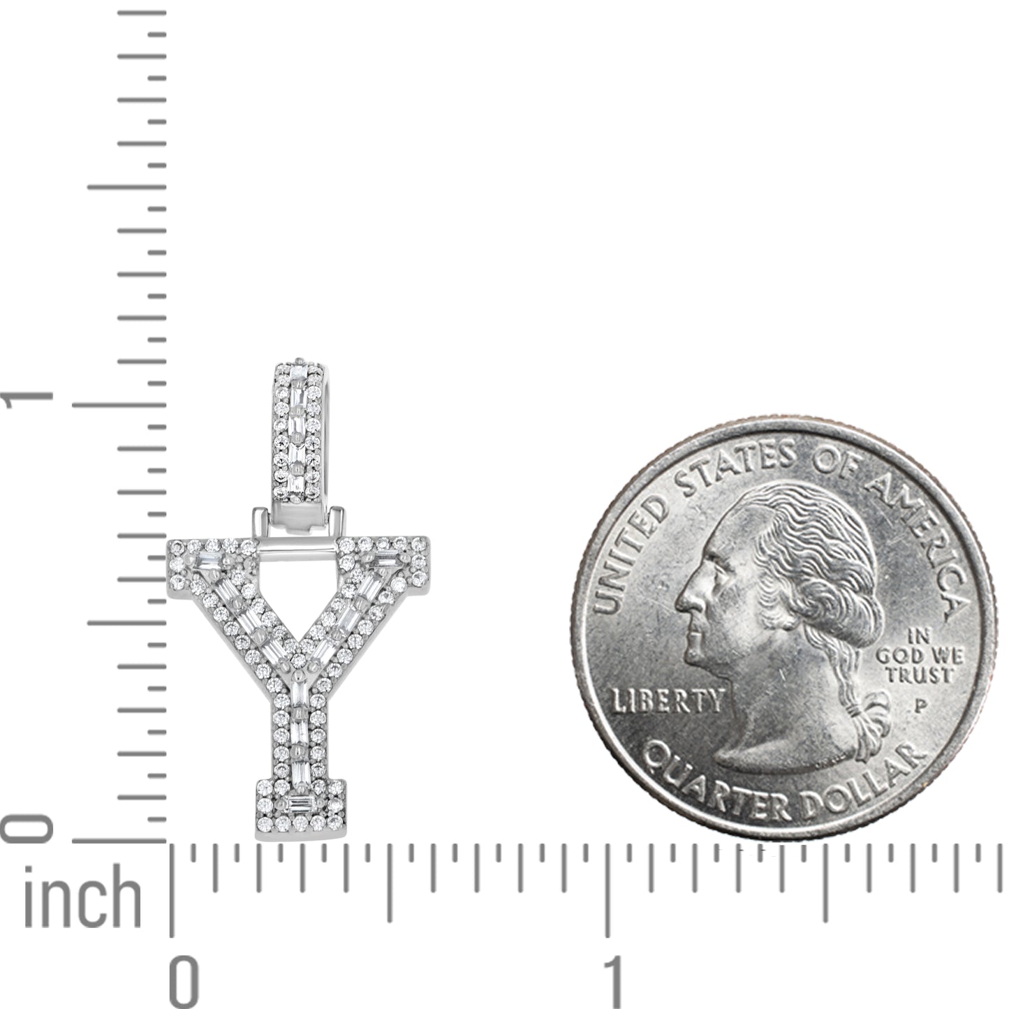 925 Sterling Silver Cz Initial Letter Pendant "Y"