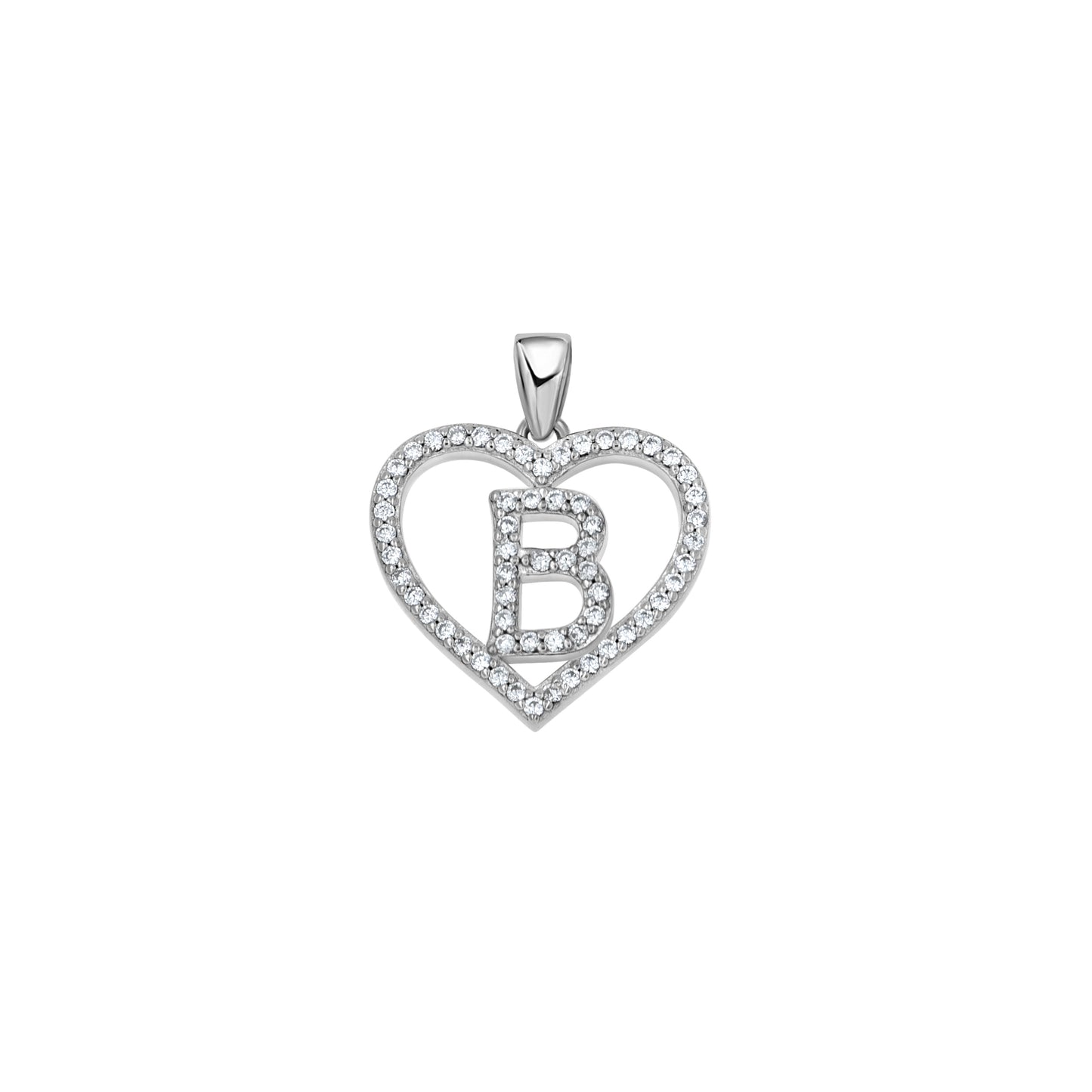 925 Sterling Silver Cz Initial Letter Pendant "B"