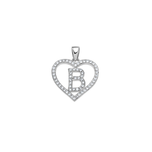 925 Sterling Silver Cz Initial Letter Pendant "B"