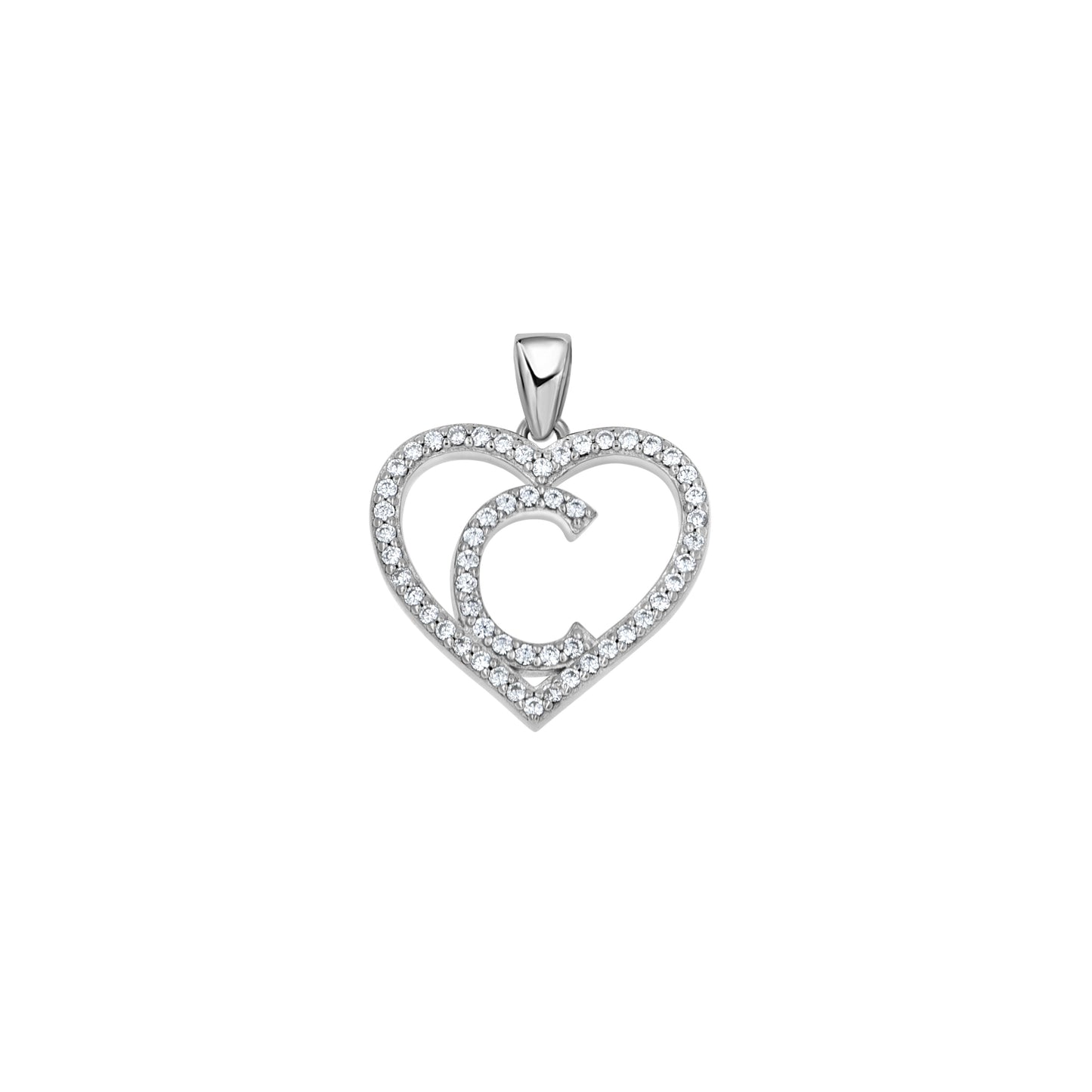 925 Sterling Silver Cz Initial Letter Pendant "C"