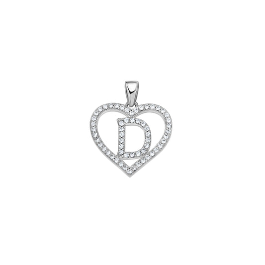 925 Sterling Silver Cz Initial Letter Pendant "D"