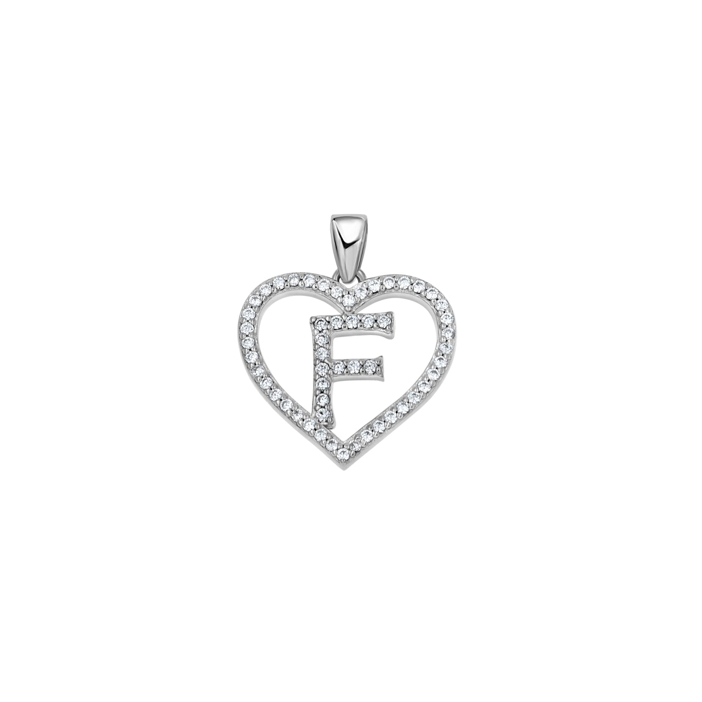 925 Sterling Silver Cz Initial Letter Pendant "F"