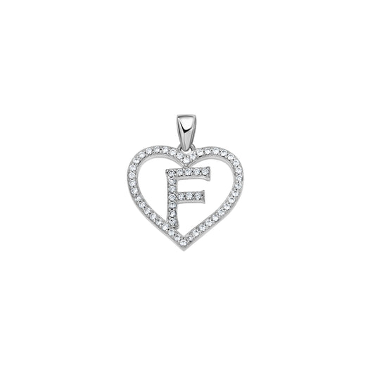 925 Sterling Silver Cz Initial Letter Pendant "F"