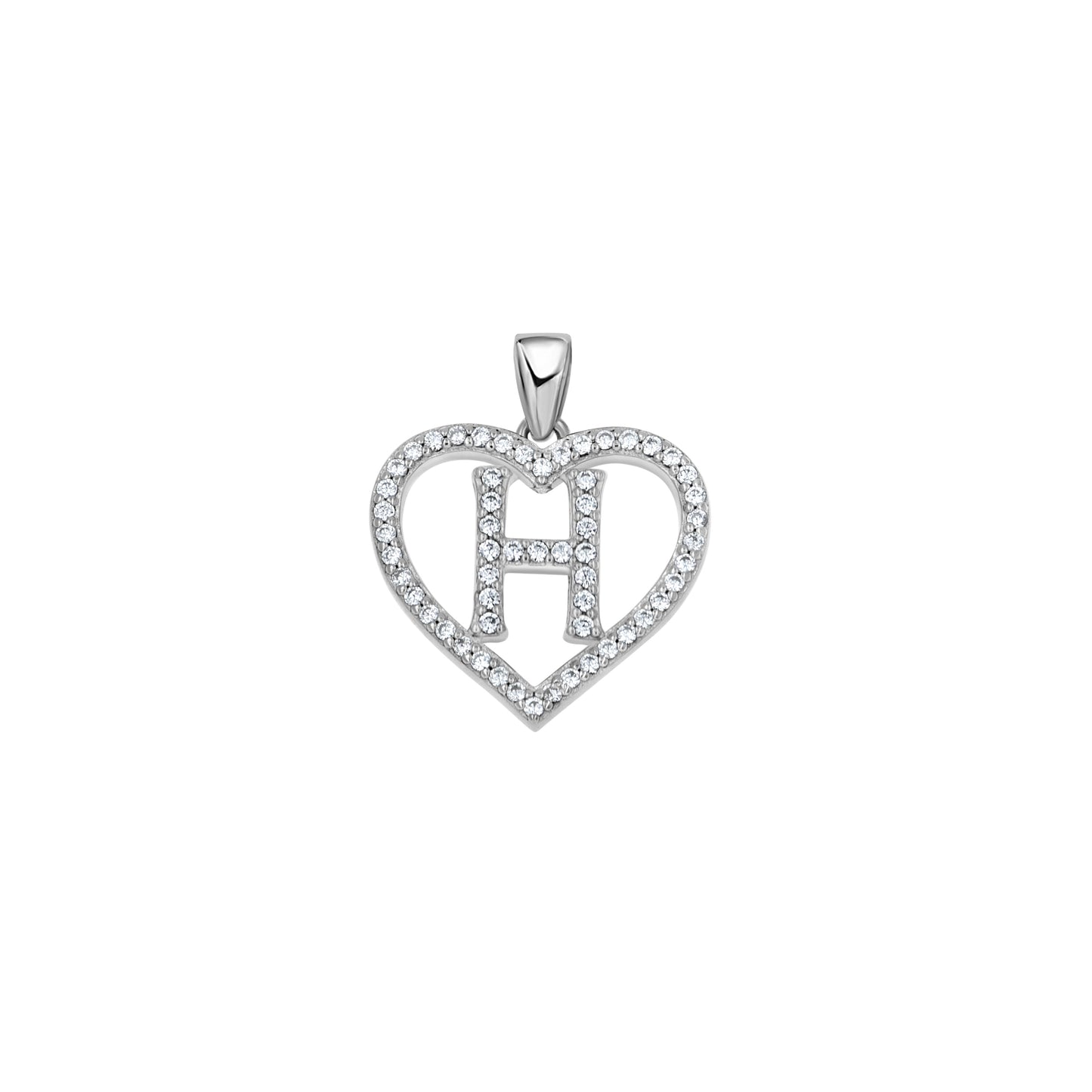 925 Sterling Silver Cz Initial Letter Pendant "H"
