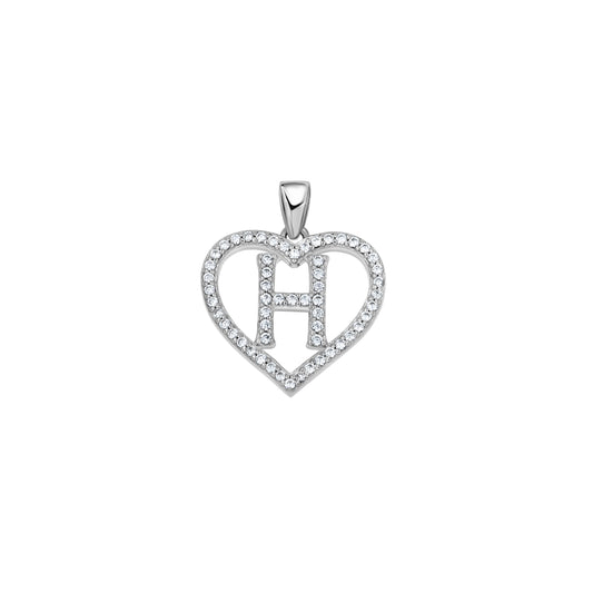 925 Sterling Silver Cz Initial Letter Pendant "H"