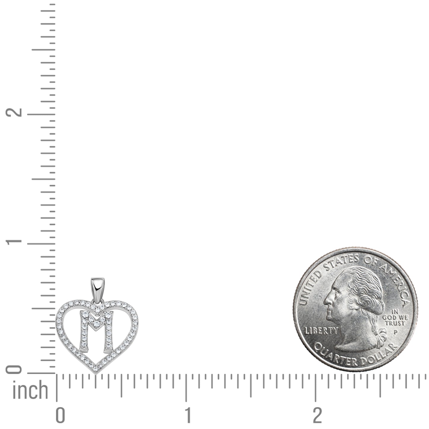 925 Sterling Silver Cz Initial Letter Pendant "M"