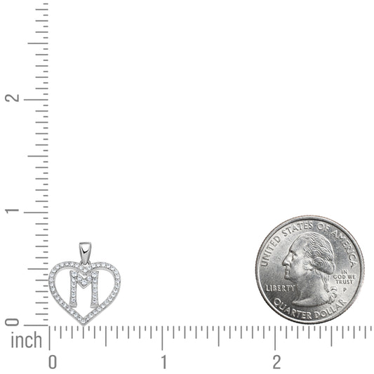 925 Sterling Silver Cz Initial Letter Pendant "M"