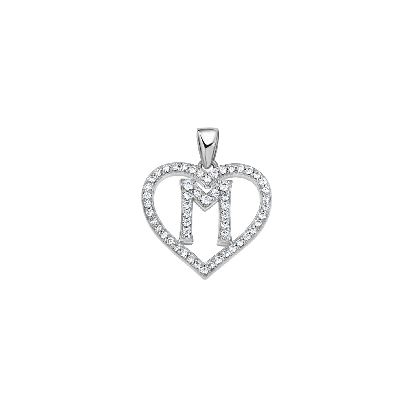 925 Sterling Silver Cz Initial Letter Pendant "M"