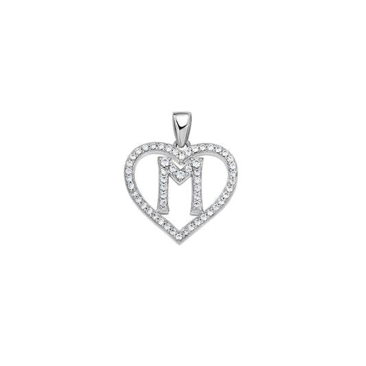 925 Sterling Silver Cz Initial Letter Pendant "M"