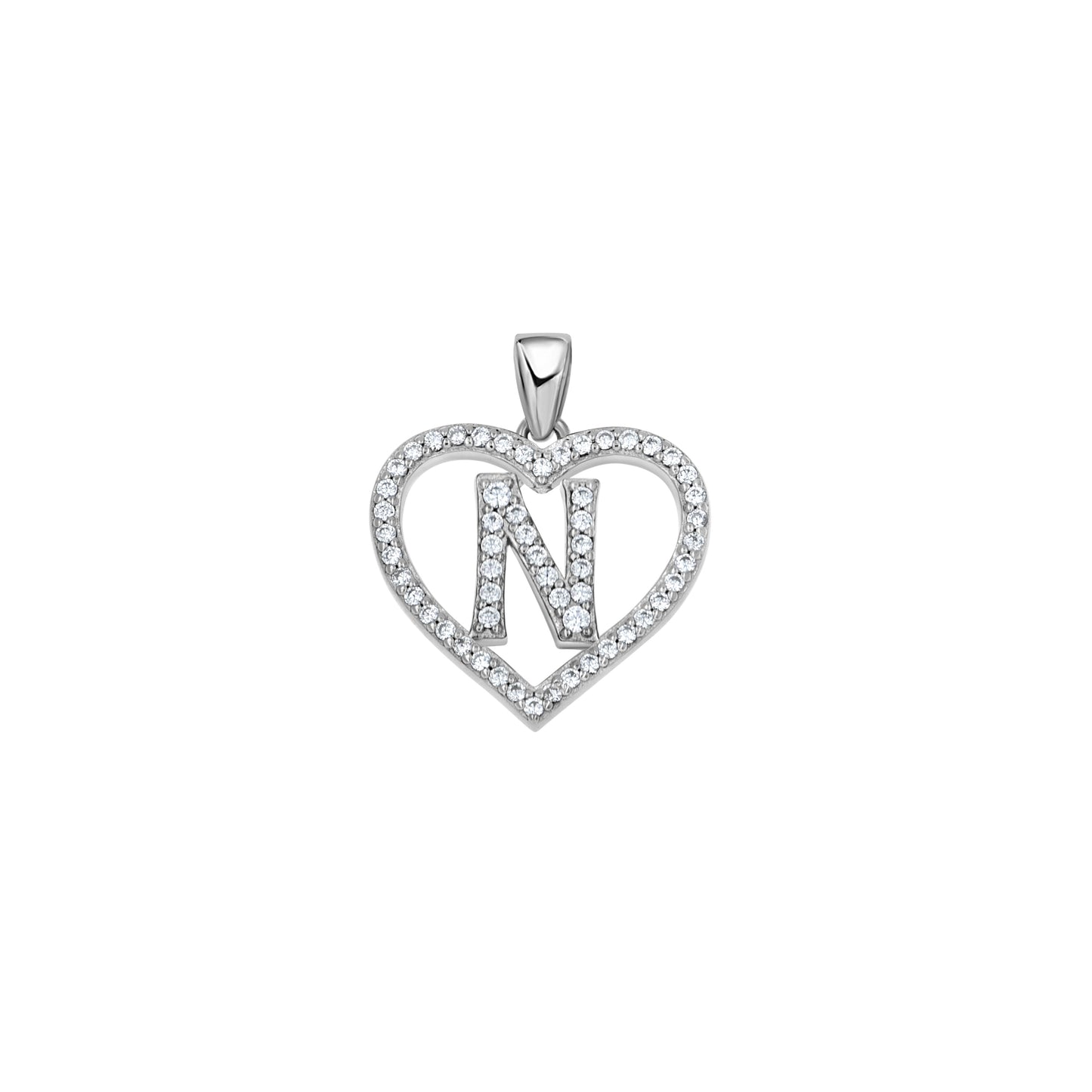 925 Sterling Silver Cz Initial Letter Pendant "N"