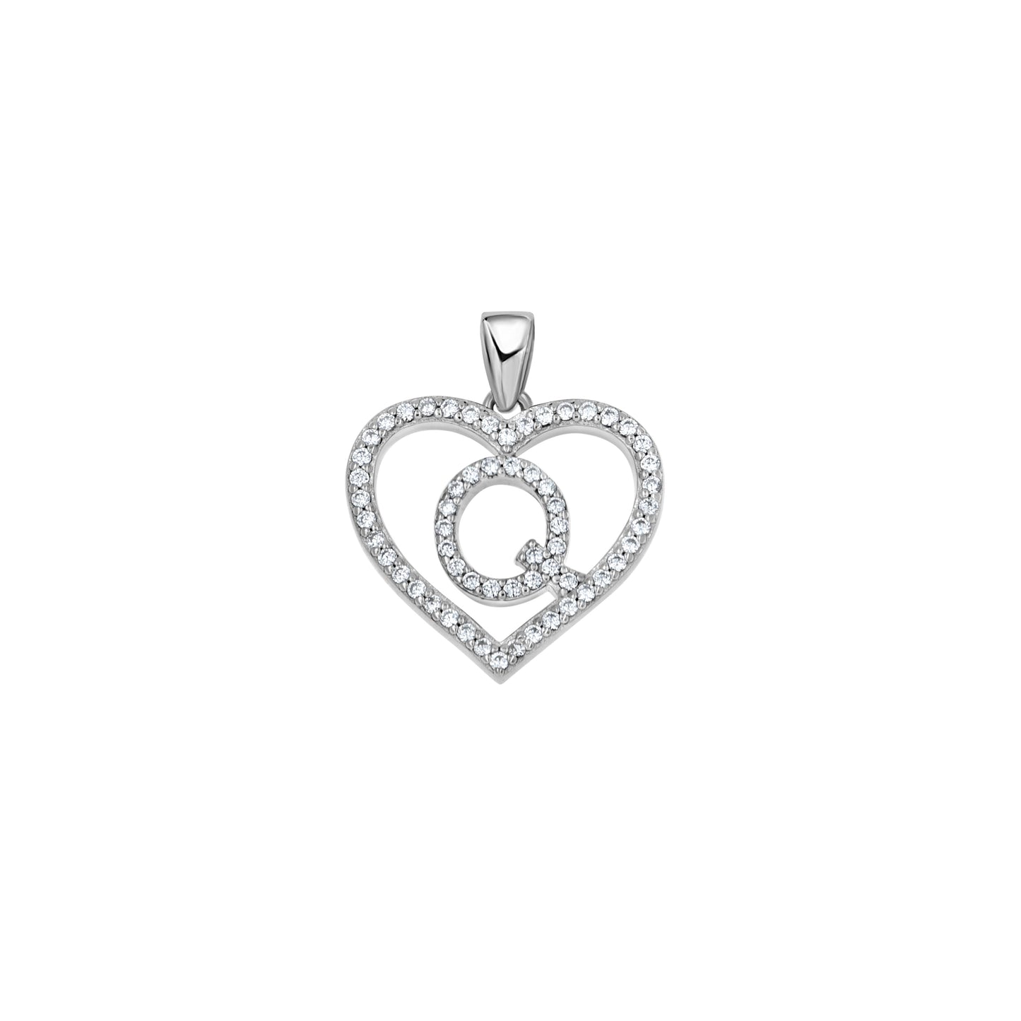 925 Sterling Silver Cz Initial Letter Pendant "Q"