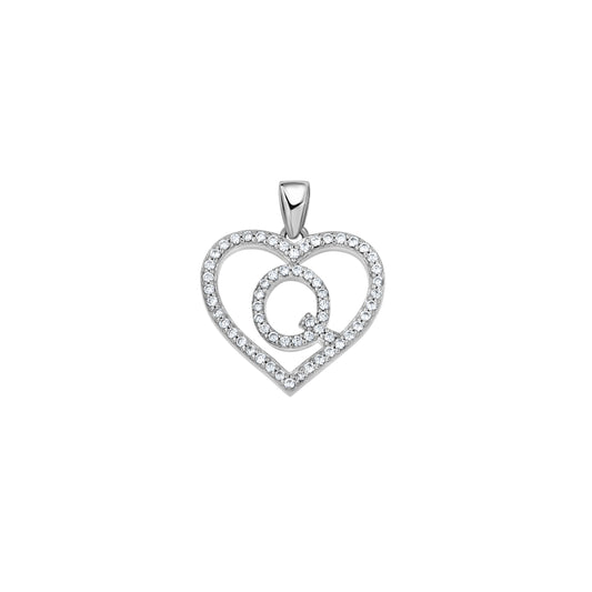 925 Sterling Silver Cz Initial Letter Pendant "Q"