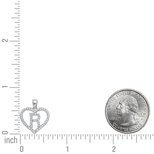 925 Sterling Silver Cz Initial Letter Pendant "R"