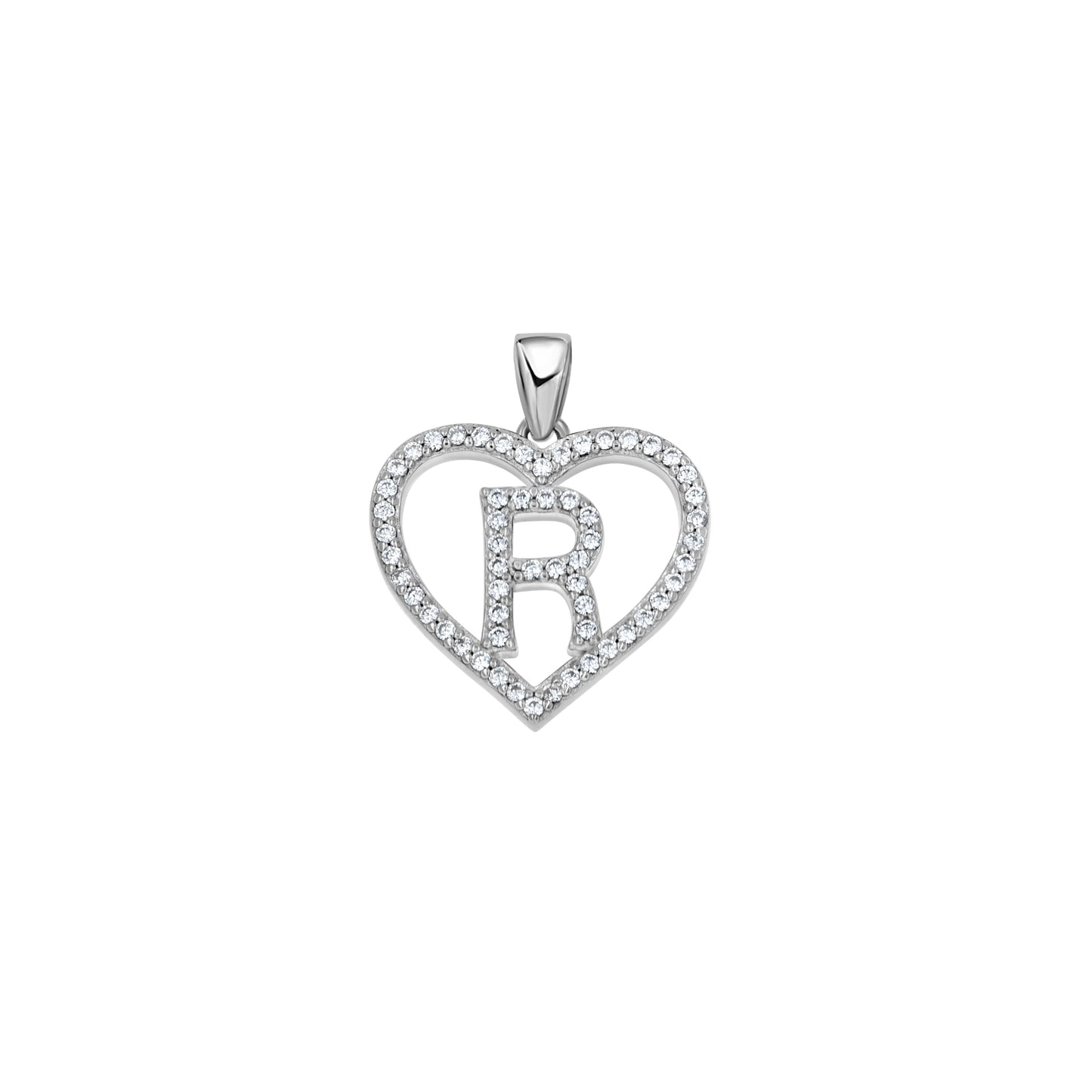 925 Sterling Silver Cz Initial Letter Pendant "R"