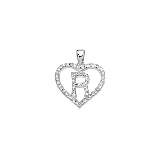 925 Sterling Silver Cz Initial Letter Pendant "R"