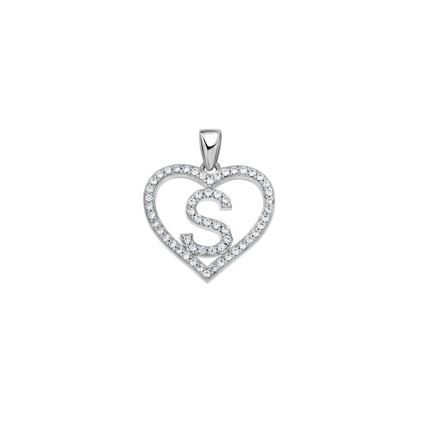 925 Sterling Silver Cz Initial Letter Pendant "S"