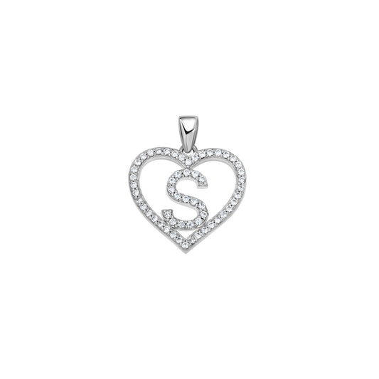 925 Sterling Silver Cz Initial Letter Pendant "S"