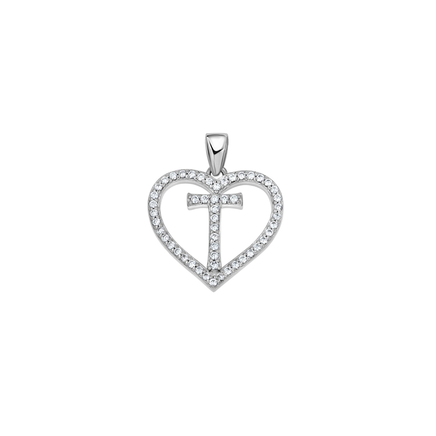 925 Sterling Silver Cz Initial Letter Pendant "T"