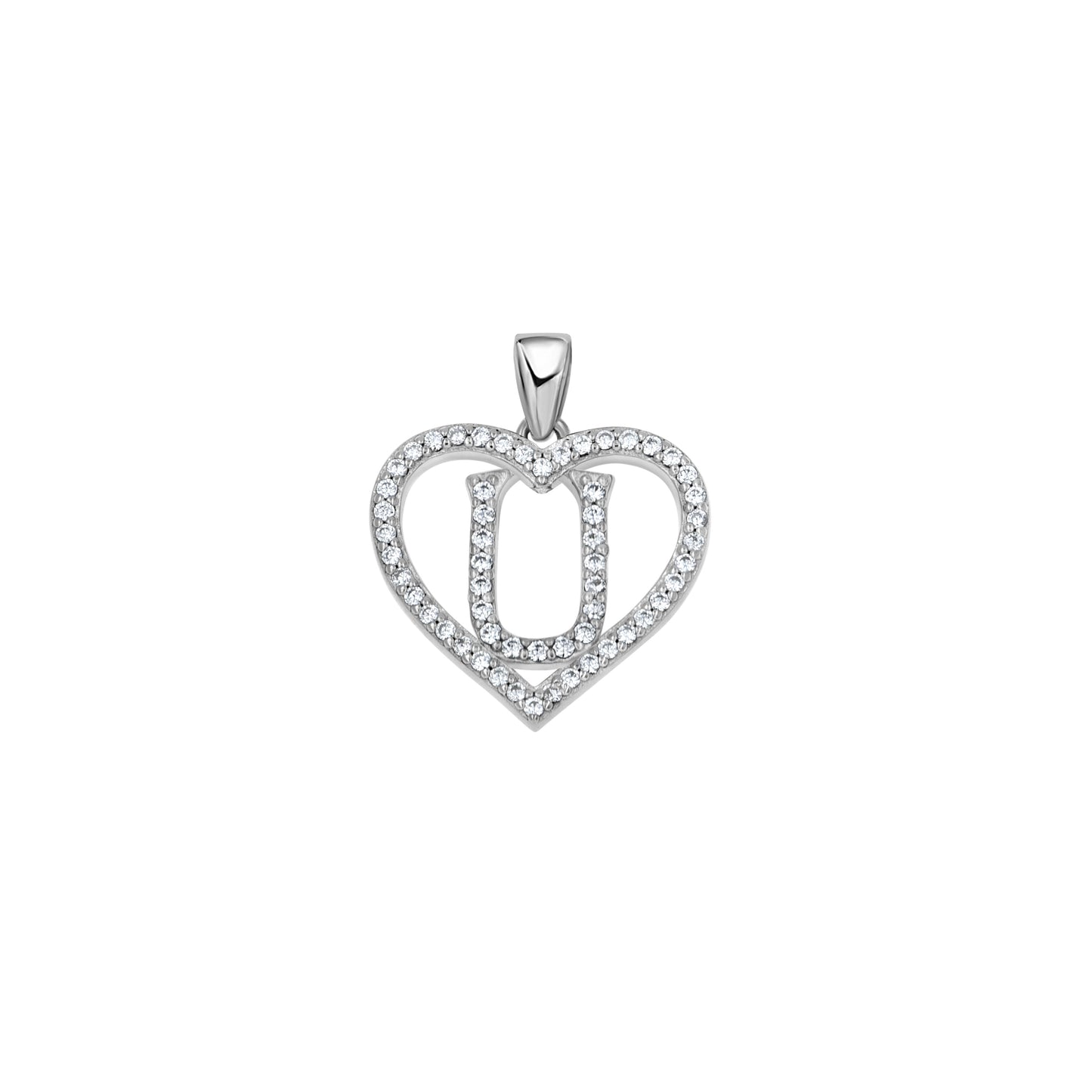 925 Sterling Silver Cz Initial Letter Pendant "U"