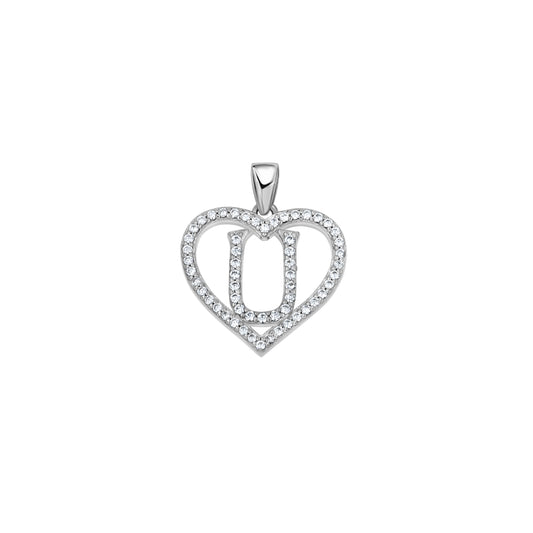 925 Sterling Silver Cz Initial Letter Pendant "U"