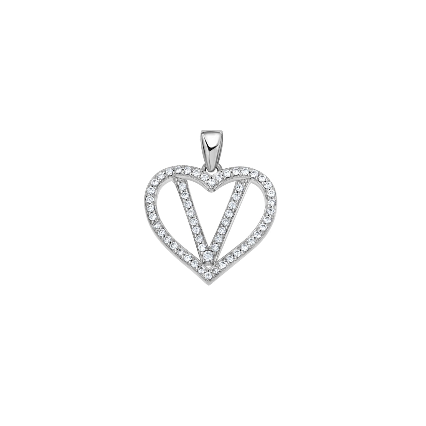 925 Sterling Silver Cz Initial Letter Pendant "V"