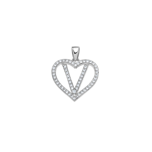 925 Sterling Silver Cz Initial Letter Pendant "V"