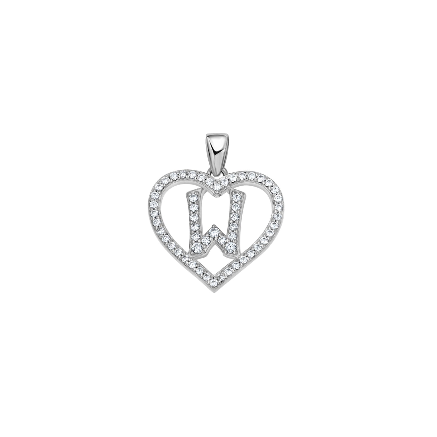 925 Sterling Silver Cz Initial Letter Pendant "W"