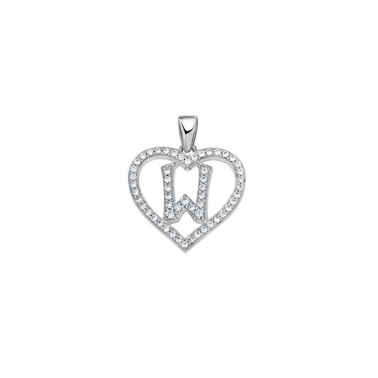 925 Sterling Silver Cz Initial Letter Pendant "W"