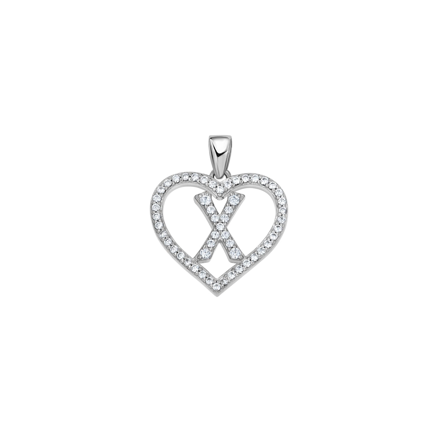 925 Sterling Silver Cz Initial Letter Pendant "X"