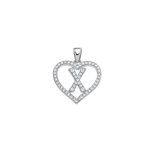 925 Sterling Silver Cz Initial Letter Pendant "X"