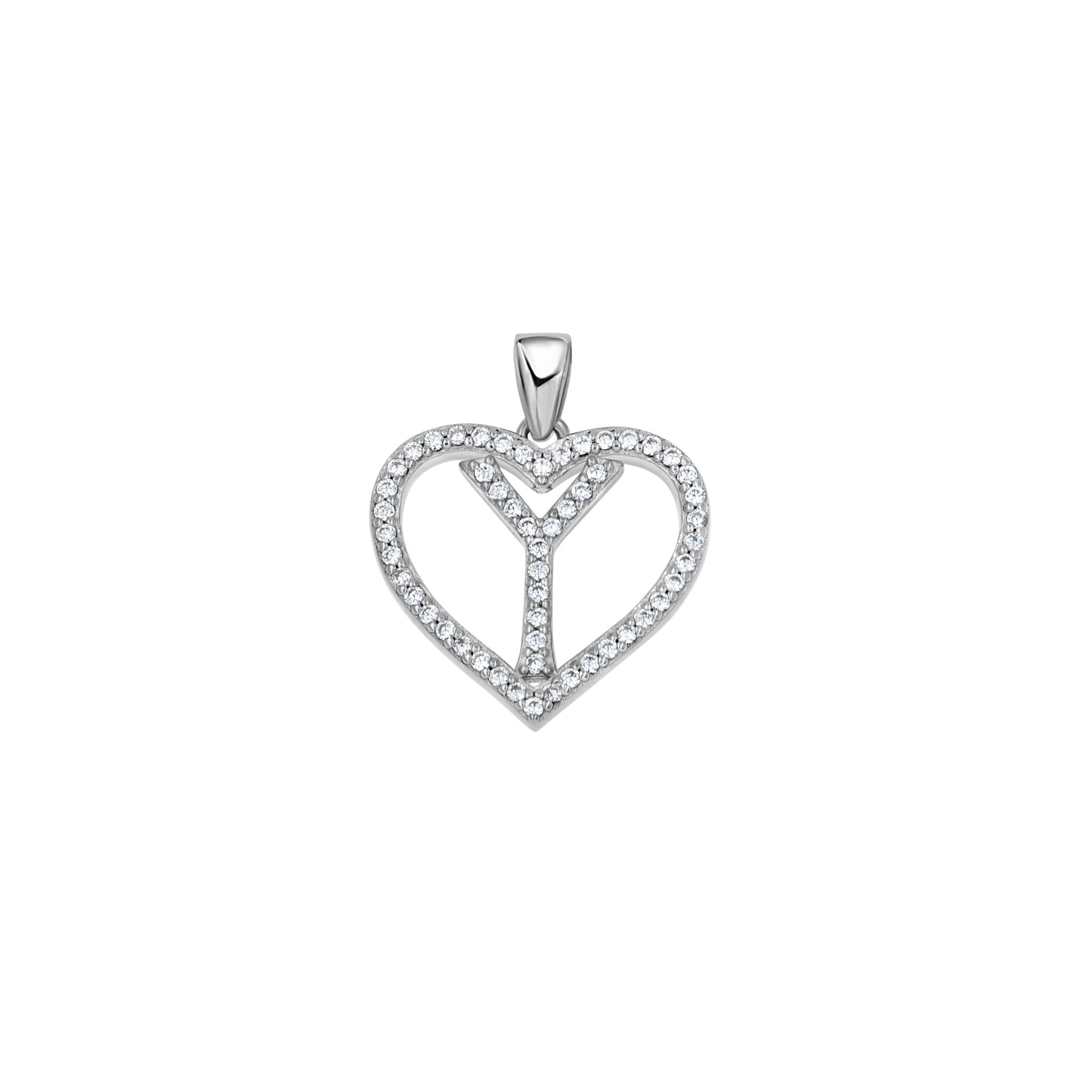 925 Sterling Silver Cz Initial Letter Pendant "Y"