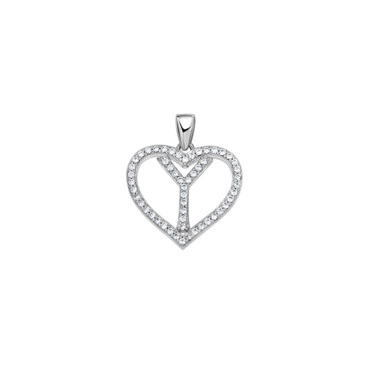 925 Sterling Silver Cz Initial Letter Pendant "Y"