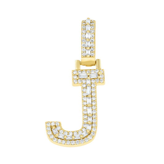 925 Sterling Silver Moissanite Initial J Pendant
