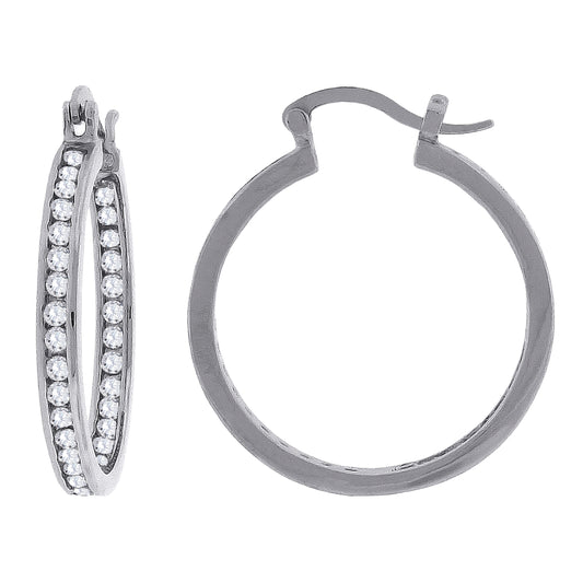 925 Silver 30mm Inside-Out Cz Hoop Earring