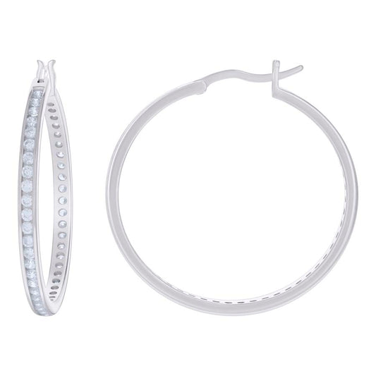 925 Silver 40mm Cz Hoop Earrings