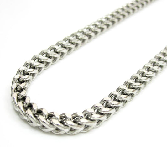 10kt White Gold Hollow Franco Chain 4mm 9 To 30 Inches