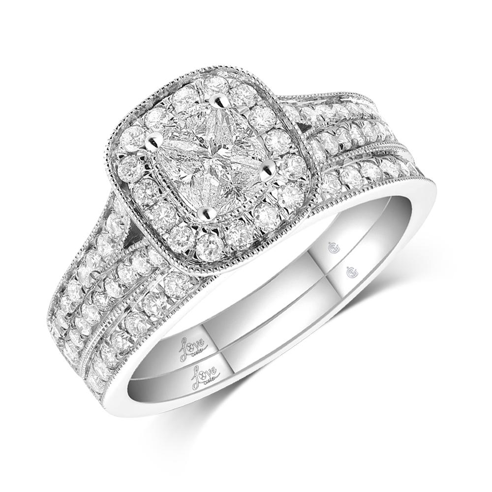 Lovecuts 14K White Gold 1 Ct.Tw. Diamond Bridal Invisible Ring