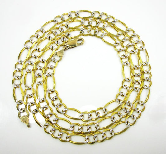 10kt Two-tone Gold Hollow Figaro Pave Chain 9.5mm 8 to 30