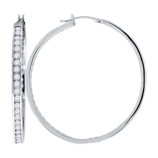 925 Silver 49mm Cz Hoop Earrings