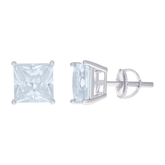 925 Silver 8mm Cz Square Screwback Earrings
