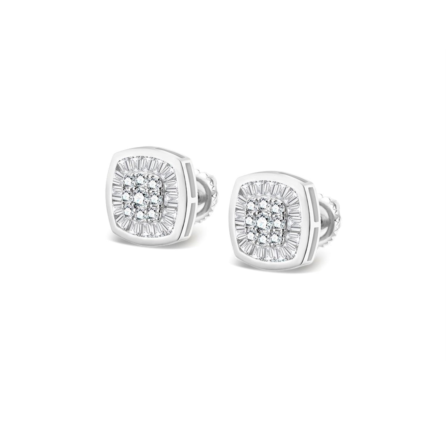 S.Silver Round Baguette Moissanite Square Shape Stud Earrings RP 1-1/4 Cttw