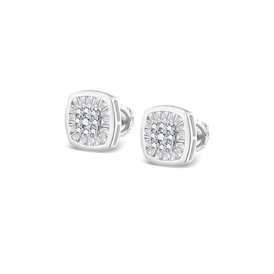 S.Silver Round Baguette Moissanite Square Shape Stud Earrings RP 1-1/4 Cttw