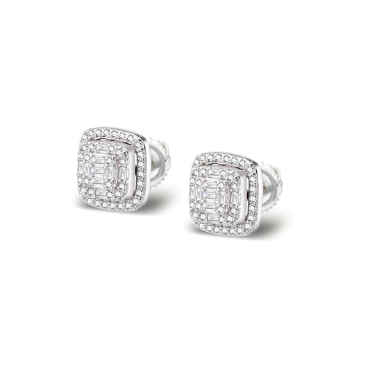 Sterling Silver Round Moissanite Square Shape Designer Stud Earrings RP 5/8 Cttw